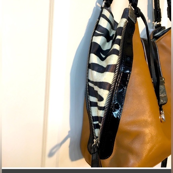 New Brighton Bag Leather Caramel Zebra Silver Hardware Shoulder w/box - Picture 3 of 15